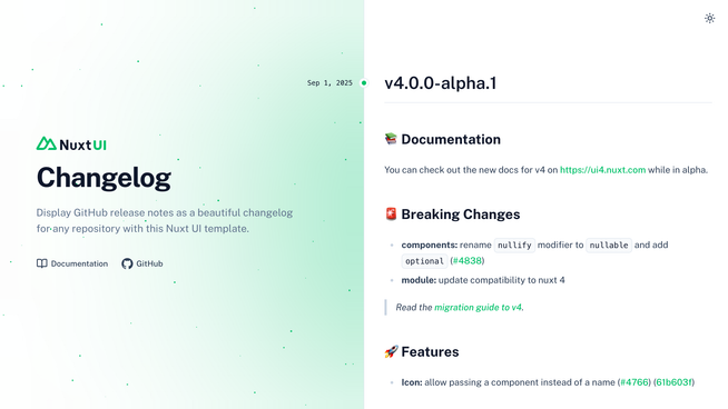 Template Changelog screenshot